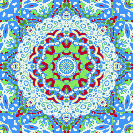 Seamless tile texture. Tracery mehndi design image. Ethnic doodle art. Curved doodling picture. Vector.のイラスト素材