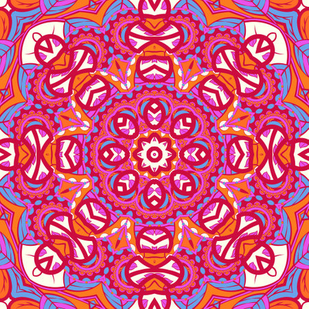 Seamless tile texture. Tracery mehndi design image. Ethnic doodle art. Curved doodling picture. Vector.のイラスト素材