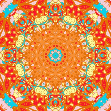 Seamless tile texture. Tracery mehndi design image. Ethnic doodle art. Curved doodling picture. Vector.のイラスト素材