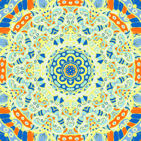 Seamless tile texture. Tracery mehndi design image. Ethnic doodle art. Curved doodling picture. Vector.のイラスト素材