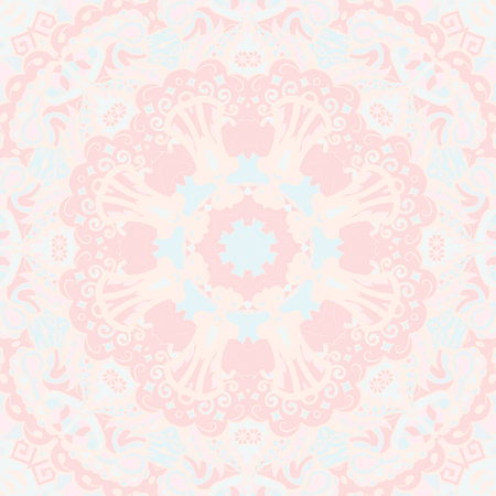 Seamless tile texture. Tracery mehndi design image. pastel. Ethnic doodle art. Curved doodling picture. Vector.のイラスト素材