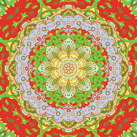 Seamless tile texture. Tracery mehndi design image. Ethnic doodle art. Curved doodling picture. Vector.のイラスト素材