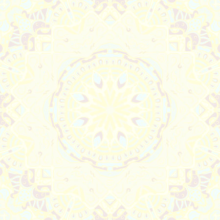 Seamless tile texture. Tracery mehndi design image. pastel. Ethnic doodle art. Curved doodling picture. Vector.のイラスト素材