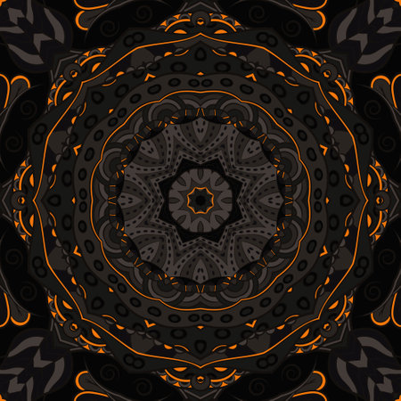 Seamless tile texture. Tracery mehndi design image. Dark toxic colors. Ethnic doodle art. Curved doodling picture. Vector.のイラスト素材