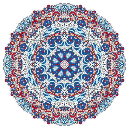 mandala. tracery wheel image. mehndi design. Ethnic doodle art. Curved doodling picture. Vector.のイラスト素材