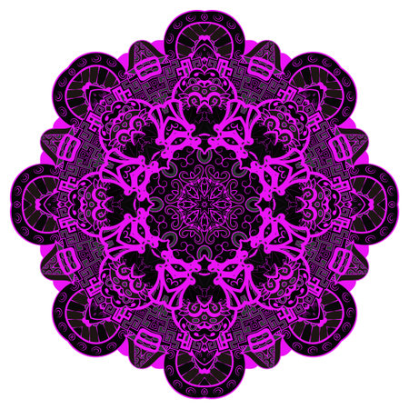 mandala. tracery wheel image. mehndi design. Dark toxic colors. Ethnic doodle art. Curved doodling picture. Vector.のイラスト素材