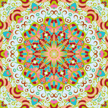 Seamless tile texture. Tracery mehndi design image. Ethnic doodle art. Curved doodling picture. Vector.のイラスト素材