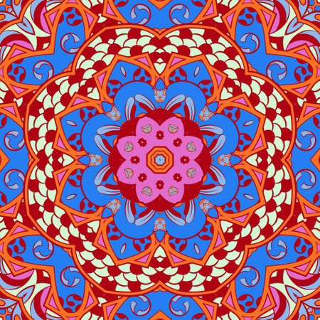 Seamless tile texture. Tracery mehndi design image. Ethnic doodle art. Curved doodling picture. Vector.のイラスト素材