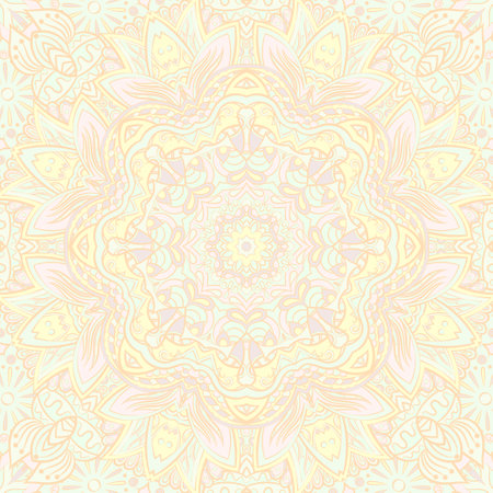 Seamless tile texture. Tracery mehndi design image. pastel. Ethnic doodle art. Curved doodling picture. Vector.のイラスト素材