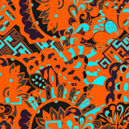 Tracery seamless pattern. mehndi design. Dark sharp colors. Ethnic doodle texture. Curved doodling...
