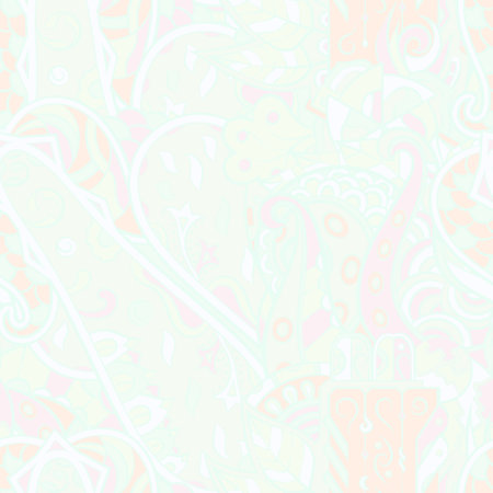 Tracery seamless pattern. mehndi design. pastel. 7 colors. Ethnic doodle texture. Curved doodling background. Vector.のイラスト素材