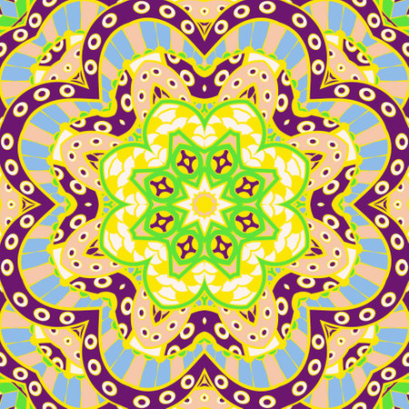 Seamless tile texture. Tracery mehndi design image. Ethnic doodle art. Curved doodling picture. Vector.のイラスト素材