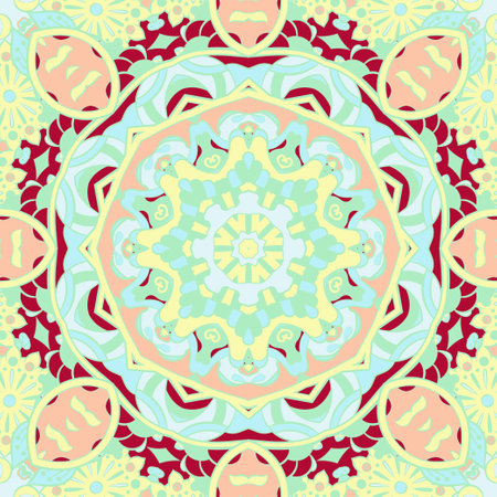 Seamless tile texture. Tracery mehndi design image. Ethnic doodle art. Curved doodling picture. Vector.のイラスト素材