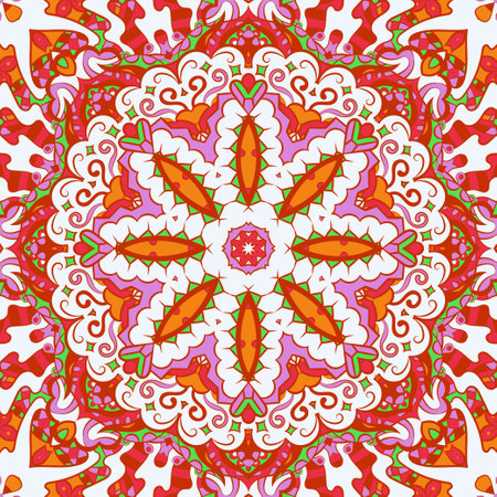 Seamless tile texture. Tracery mehndi design image. Ethnic doodle art. Curved doodling picture. Vector.のイラスト素材