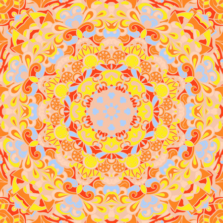 Seamless tile texture. Tracery mehndi design image. Ethnic doodle art. Curved doodling picture. Vector.のイラスト素材