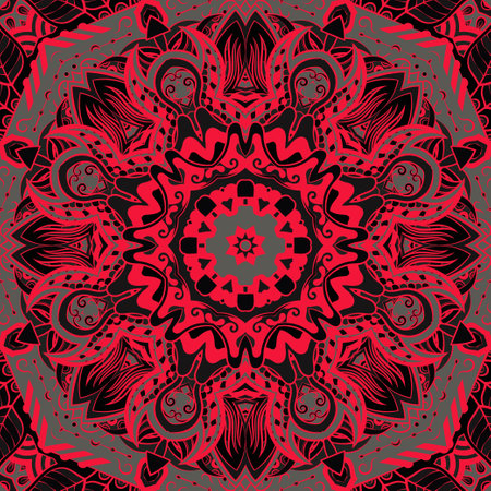 Seamless tile texture. Tracery mehndi design image. Dark toxic colors. Ethnic doodle art. Curved doodling picture. Vector.のイラスト素材