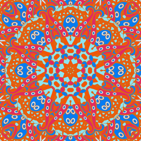 Seamless tile texture. Tracery mehndi design image. Ethnic doodle art. Curved doodling picture. Vector.のイラスト素材