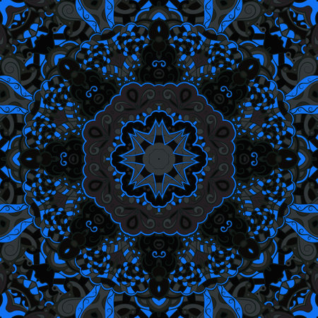 Seamless tile texture. Tracery mehndi design image. Dark toxic colors. Ethnic doodle art. Curved doodling picture. Vector.のイラスト素材