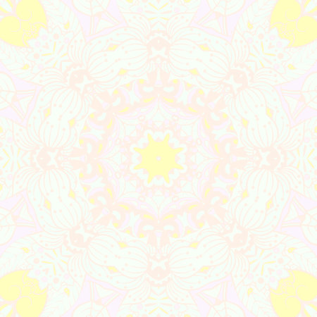 Seamless tile texture. Tracery mehndi design image. pastel. Ethnic doodle art. Curved doodling picture. Vector.のイラスト素材