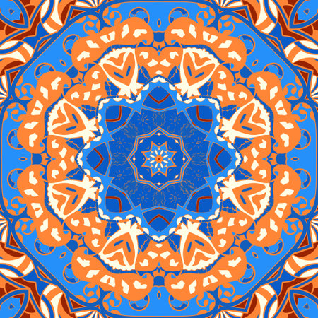 Seamless tile texture. Tracery mehndi design image. Ethnic doodle art. Curved doodling picture. Vector.のイラスト素材