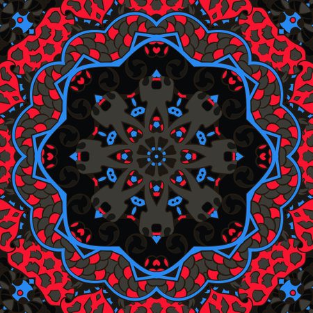 Seamless tile texture. Tracery mehndi design image. Dark toxic colors. Ethnic doodle art. Curved doodling picture. Vector.のイラスト素材