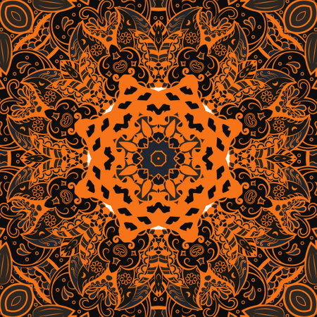 Seamless tile texture. Tracery mehndi design image. Dark toxic colors. Ethnic doodle art. Curved doodling picture. Vector.のイラスト素材