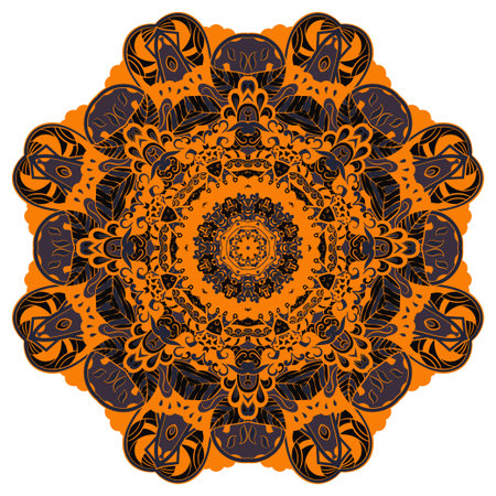 mandala. tracery wheel image. mehndi design. Dark toxic colors. Ethnic doodle art. Curved doodling picture. Vector.のイラスト素材