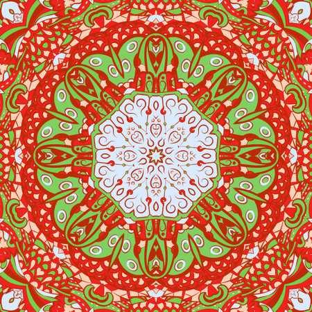 Seamless tile texture. Tracery mehndi design image. Ethnic doodle art. Curved doodling picture. Vector.のイラスト素材