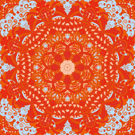 Seamless tile texture. Tracery mehndi design image. Ethnic doodle art. Curved doodling picture. Vector.のイラスト素材