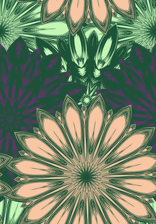 flowers. Seamless floral background. Tracery handmade nature ethnic fabric backdrop pattern. Textile design texture. decorative color art. Vector.のイラスト素材