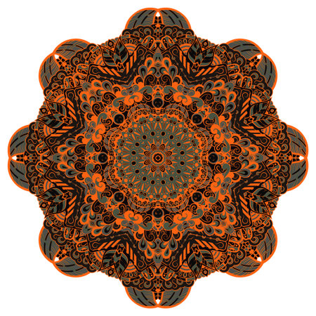 mandala. tracery wheel image. mehndi design. Dark toxic colors. Ethnic doodle art. Curved doodling picture. Vector.のイラスト素材