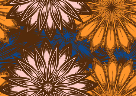 flowers. Seamless floral background. Tracery handmade nature ethnic fabric backdrop pattern. Textile design texture. decorative color art. Vector.のイラスト素材