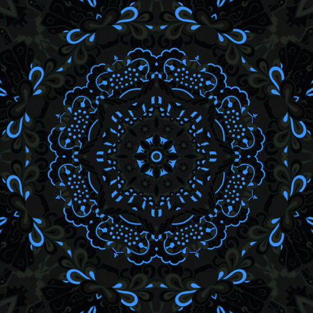 Seamless tile texture. Tracery mehndi design image. Dark toxic colors. Ethnic doodle art. Curved...