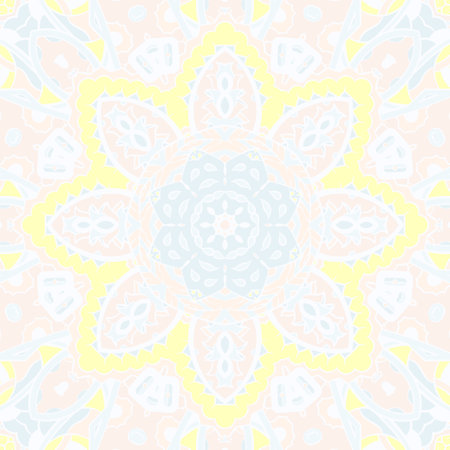 Seamless tile texture. Tracery mehndi design image. pastel. Ethnic doodle art. Curved doodling picture. Vector.のイラスト素材