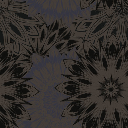 flowers. Seamless floral background. dark. Tracery handmade nature ethnic fabric backdrop pattern. Textile design texture. decorative color art. Vector.のイラスト素材