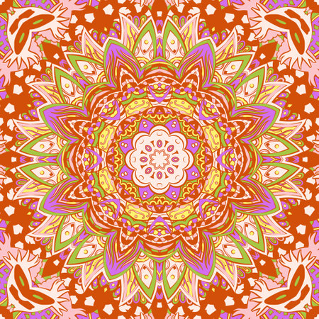 Seamless tile texture. Tracery mehndi design image. Ethnic doodle art. Curved doodling picture. Vector.のイラスト素材