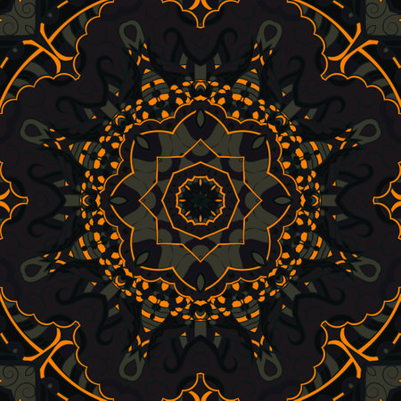 Seamless tile texture. Tracery mehndi design image. Dark toxic colors. Ethnic doodle art. Curved doodling picture. Vector.のイラスト素材