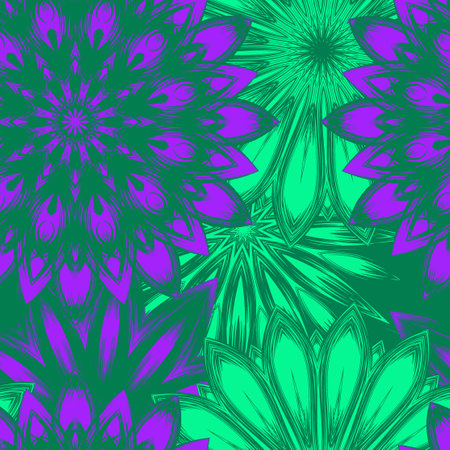 flowers. Seamless floral background. Tracery handmade nature ethnic fabric backdrop pattern. Textile design texture. decorative color art. Vector.のイラスト素材