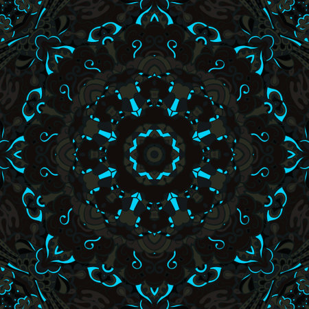 Seamless tile texture. Tracery mehndi design image. Dark toxic colors. Ethnic doodle art. Curved doodling picture. Vector.のイラスト素材