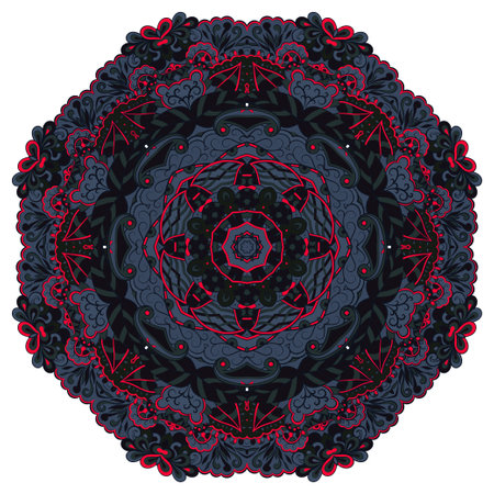 mandala. tracery wheel image. mehndi design. Dark toxic colors. Ethnic doodle art. Curved doodling picture. Vector.のイラスト素材