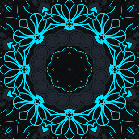 Seamless tile texture. Tracery mehndi design image. Dark toxic colors. Ethnic doodle art. Curved doodling picture. Vector.のイラスト素材