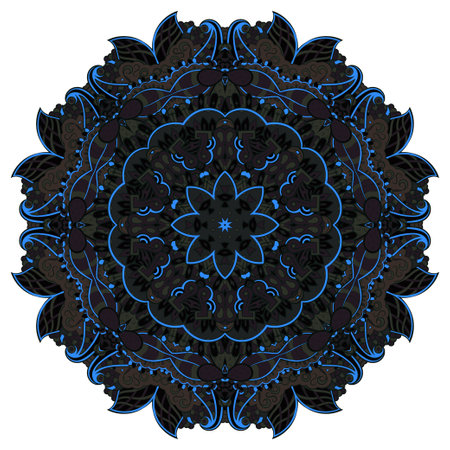 mandala. tracery wheel image. mehndi design. Dark toxic colors. Ethnic doodle art. Curved doodling picture. Vector.のイラスト素材