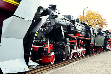 wheel detail of a vintage steam train locomotive.の写真素材