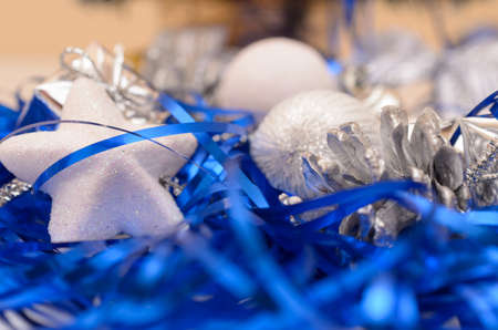 Christmas and New Year gifts in the form of gift boxes and fir-tree toys.の写真素材