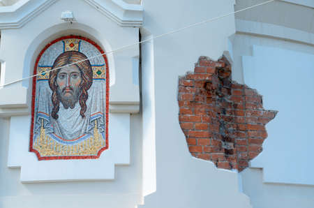 The image of Christ on the wall.の写真素材