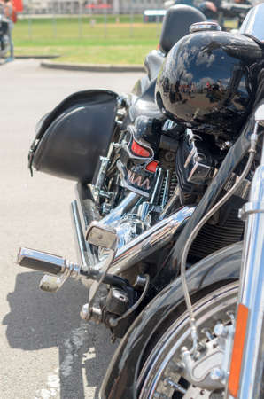 Fragments of the device of motorcycles close-up, details of motors
