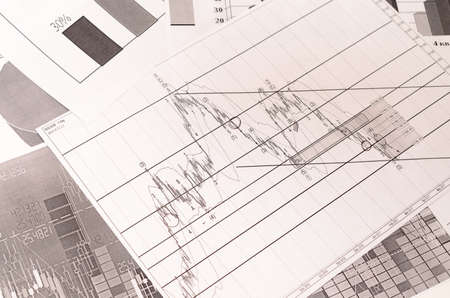 Financial charts and charts of mongochromatic coloring. Analysis of the market situationの写真素材