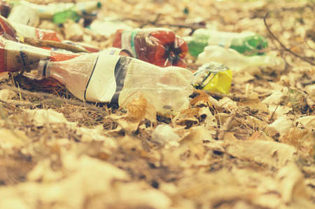 Plastic bottles spoil and pollute the ecological state of natureの写真素材