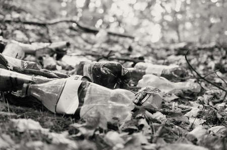 Plastic bottles spoil and pollute the ecological state of natureの写真素材