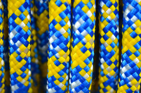 A ball of multi-colored rope for lifting heavy loads close-upの写真素材